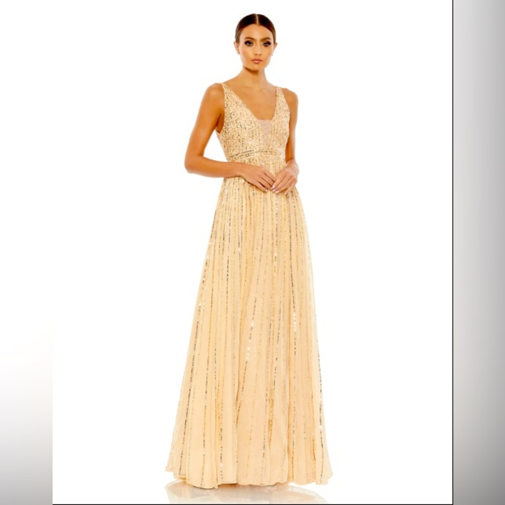 Sequin Plunge Neck A-Line Gown